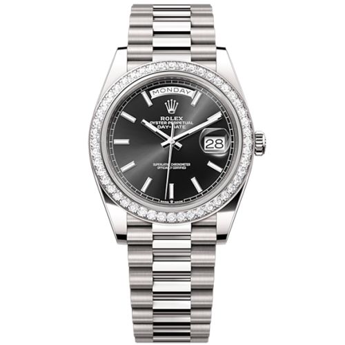 Rolex Day-Date 40 Presidential Black dial, Diamond Bezel, President bracelet, White gold Watch
